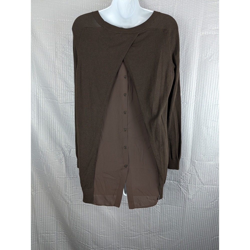 DG2 by Diane Gilman Chiffon Button Back Sweater XS Brown Mixed Media‎ Knit Top - Picture 6 of 14